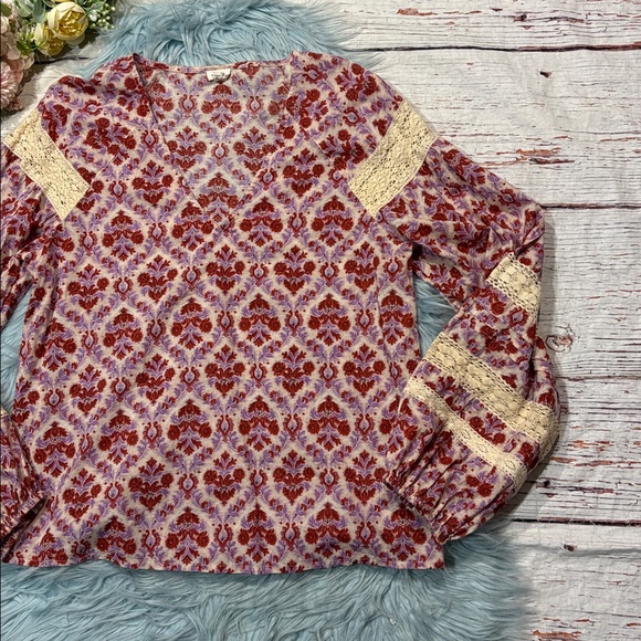 Eze Sur Mer Anthropologie women's multicolored floral long-sleeved blouse - Picture 5 of 8